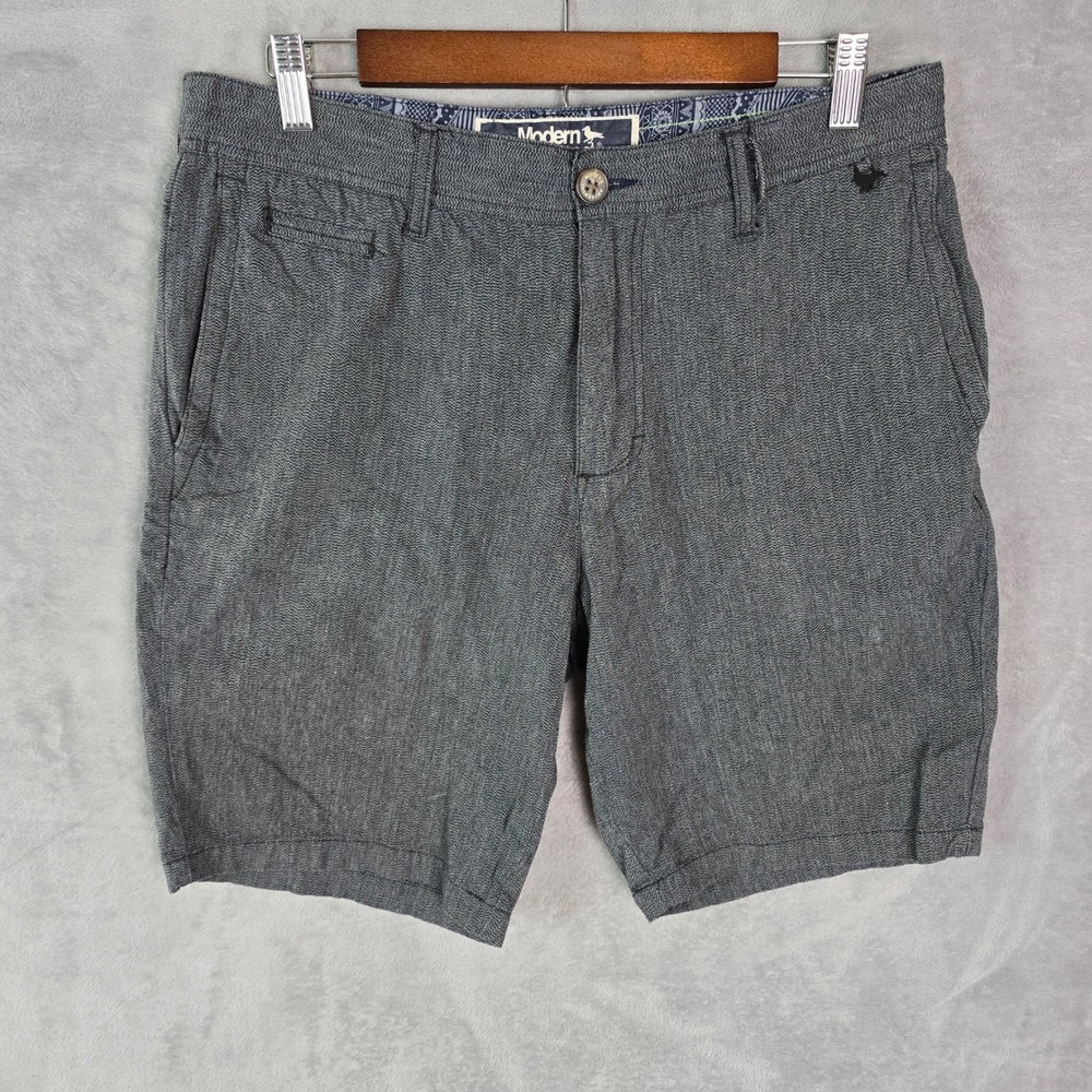 Modern Amusement Mens Charcoal Grey Herringbone Cotton Chino Shorts Size 31